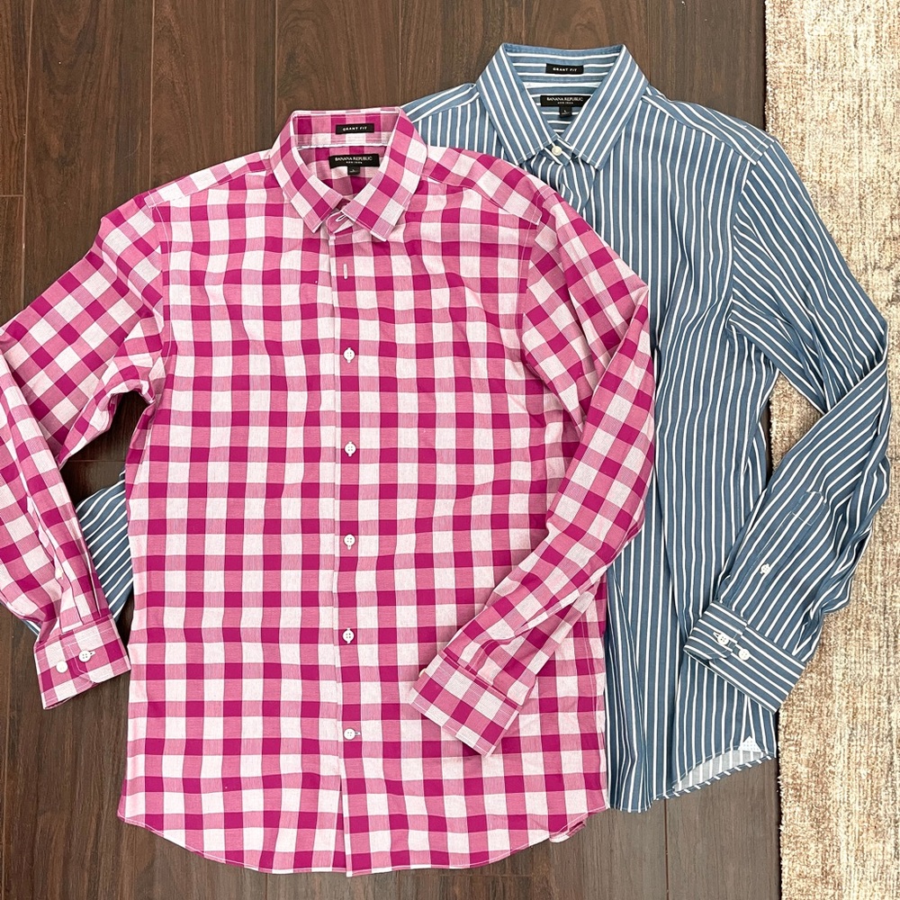 Set of 2 Men’s Banana Republic Grant Non Iron Dress Long Sleeve Shirt Large